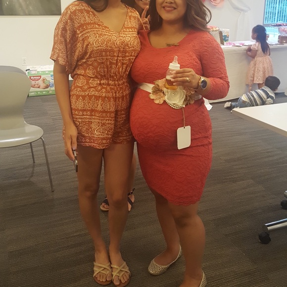 **SOLD*** Pink Lace Maternity Dress - Picture 2 of 6